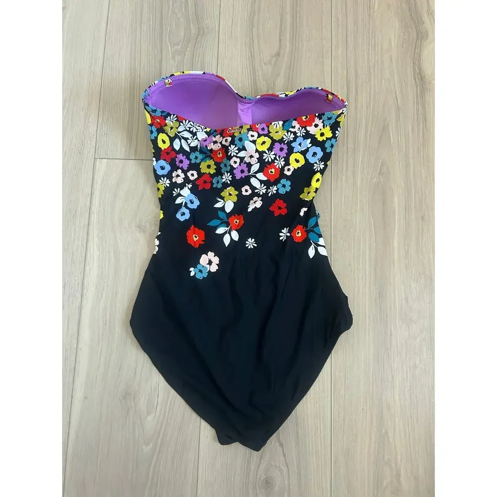 Anne Cole Floral Twist Front Shirred One Piece Swimsuit Size 8